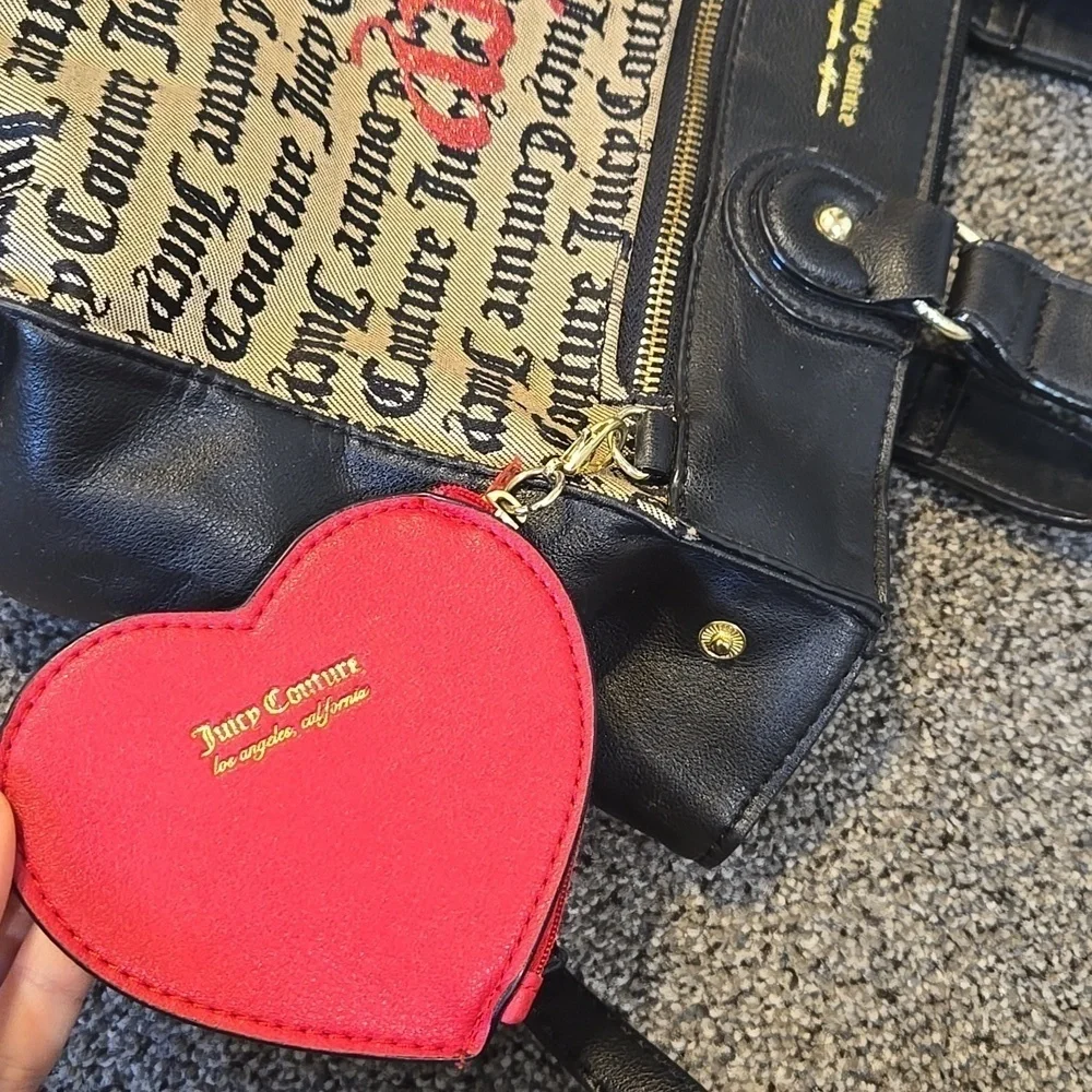 Vintage Juicy Couture Tote Hobo Bag with Red Heart Pouch Satchel
